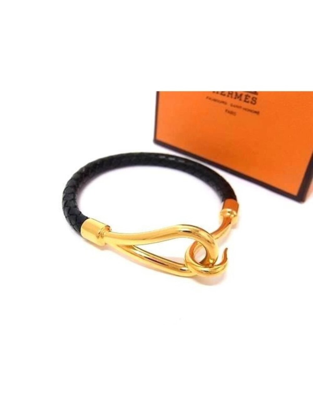 Hermes Bracelet Jumbo Black Leather Braided Gold